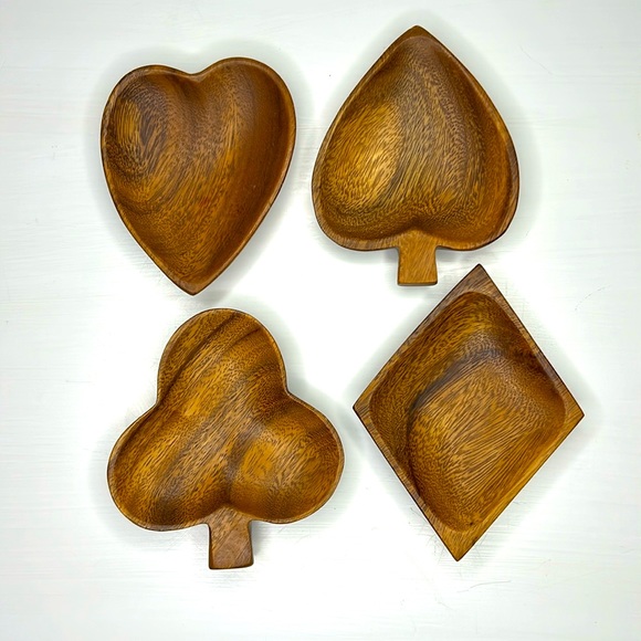 Vintage Other - Vintage 🃏 Wooden Playing Cards The Suits Heart Diamond Club Spade Snack Bowls